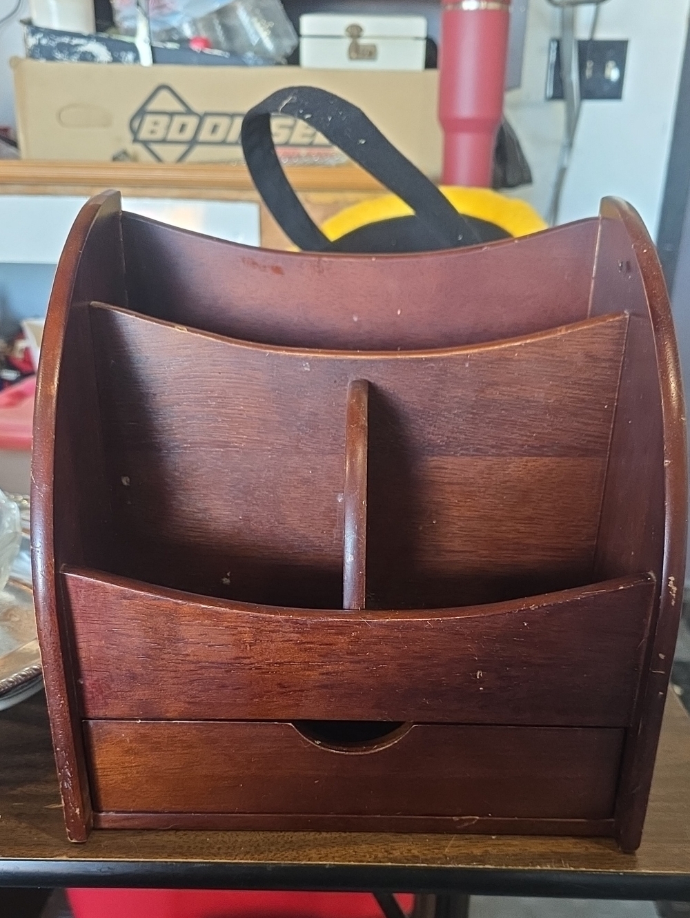 Wood Desk Organizer in Dark Brown - Multi-Compartment Storage